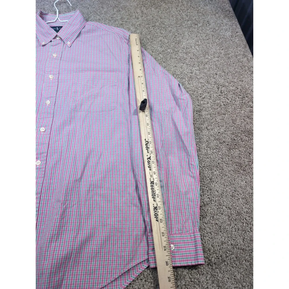 Ralph Lauren Custom Fit Plaid Shirt Mens 16.5 L Pink Green Long Sleeve Button‎